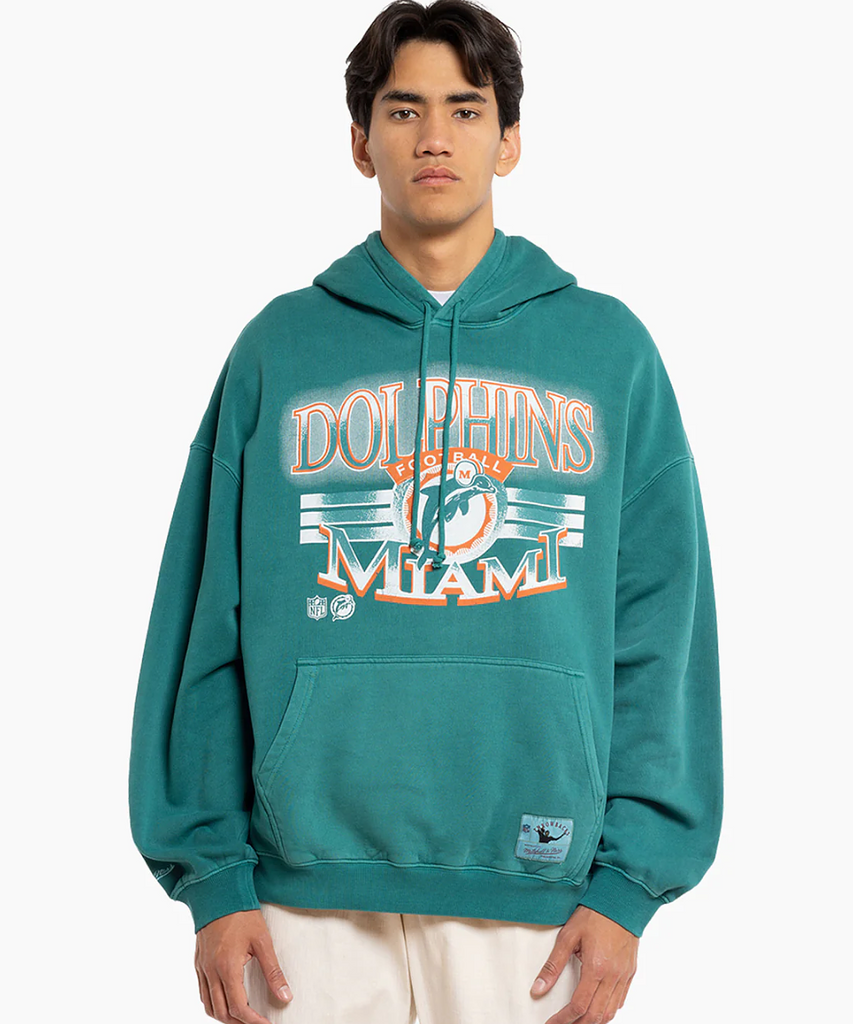 Official Mitchell & Ness Miami Dolphins Glow Arch Hoodie in Dolphins Green  at ShoeGrab