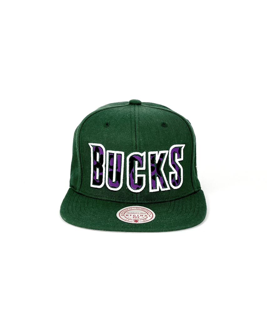 Mitchell & Ness Milwaukee Bucks Snapback Hat - Front Loaded Black & Green NBA Cap, One Size Fits Most - View #4