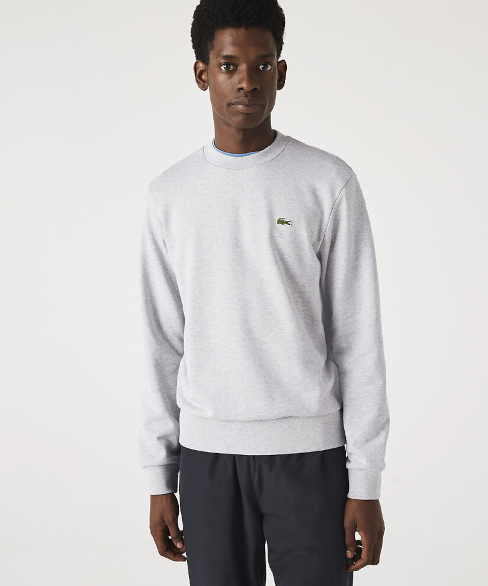Official Lacoste Classic Fit Crew Fleece Sweater in Grey Chine ShoeGrab