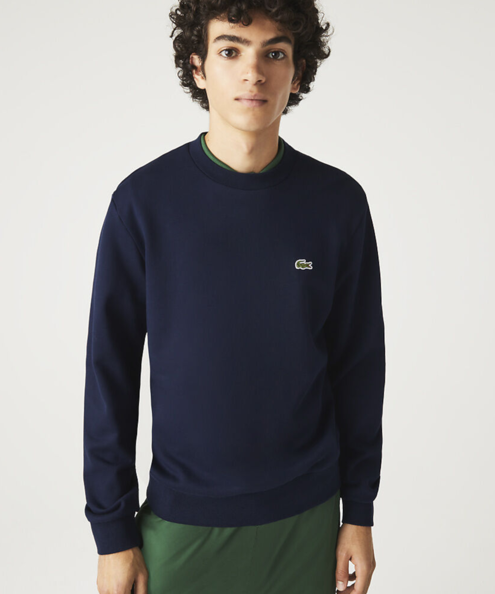 Official Lacoste Classic Fit Crew Neck Fleece Sweater in Navy at