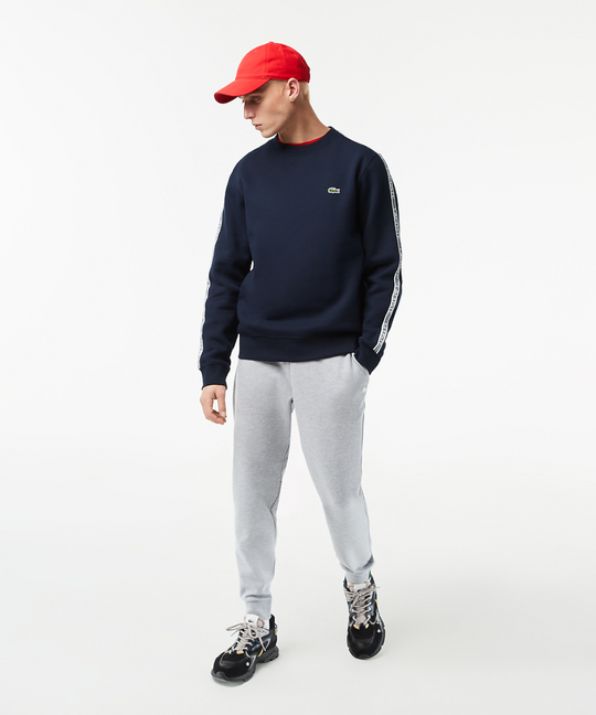 Lacoste Logo Tape Fleece Crew Neck Sweater (Navy Blue)