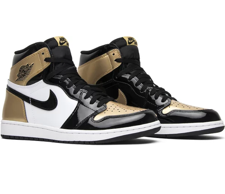 Official Men s Nike Air Jordan 1 Retro High NRG Patent Gold Toe at ShoeGrab
