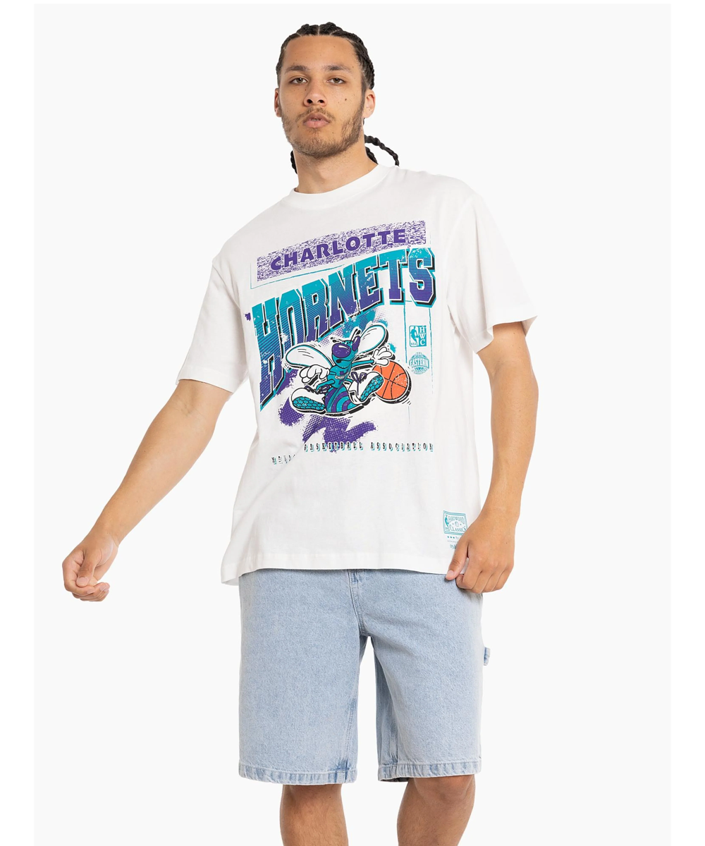 Official Mitchell Ness Charlotte Hornets BRUSH OFF 2.0 Crew in White Marle at ShoeGrab