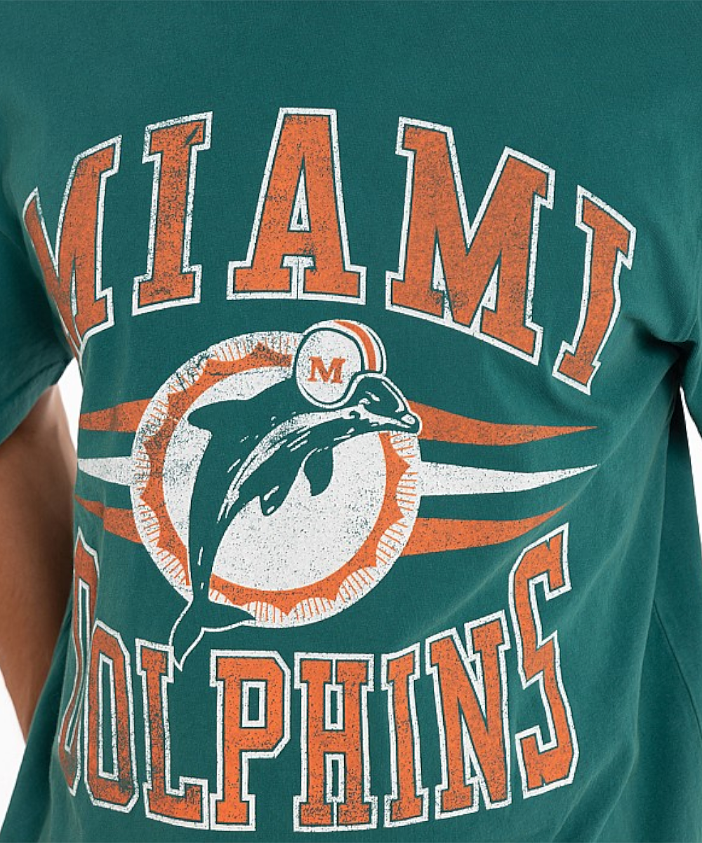 Miami Dolphins Mitchell & Ness All Over Print Crew Sweatshirt - Teal - Mens