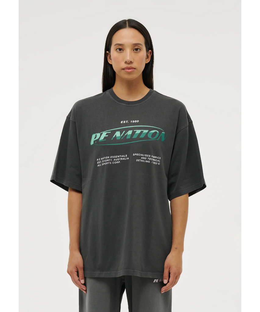 Official P.E Nation Two Pointer Tee in Washed Dark Shadow at ShoeGrab