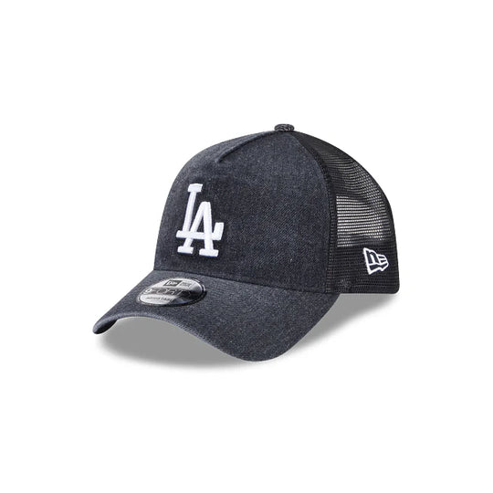 New Era L.A Dodgers 9Forty A-Frame Trucker SnapBack (Washed Black Denim)