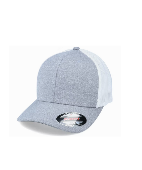 FlexFit Tech 110 Retro Trucker Hat (Silver Grey/White)
