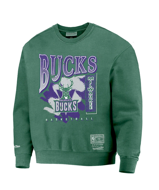 Mitchell & Ness Milwaukee Bucks Paintbrush Crew Sweater (Bucks Green)