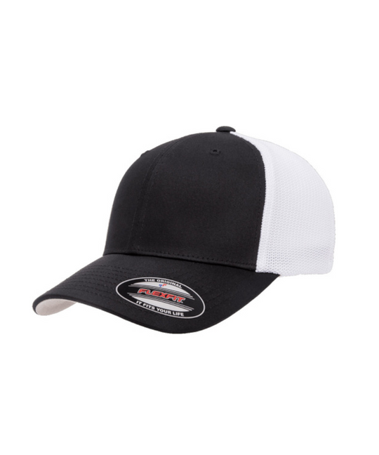 FlexFit Tech 110 Retro Trucker Hat (Black/White)