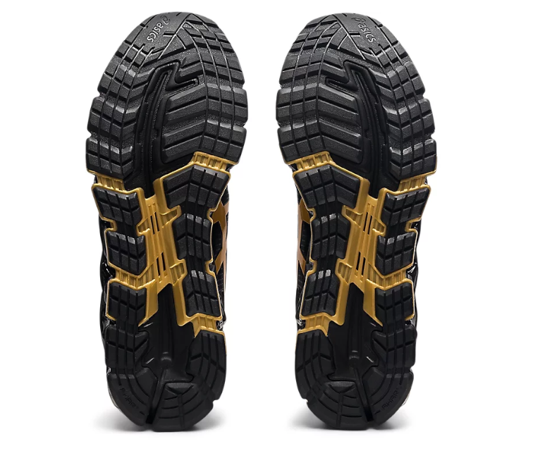 Asics black 2025 gold shoes