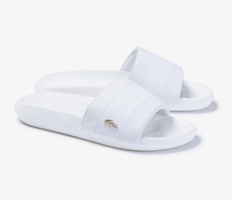 White and sales gold lacoste slides