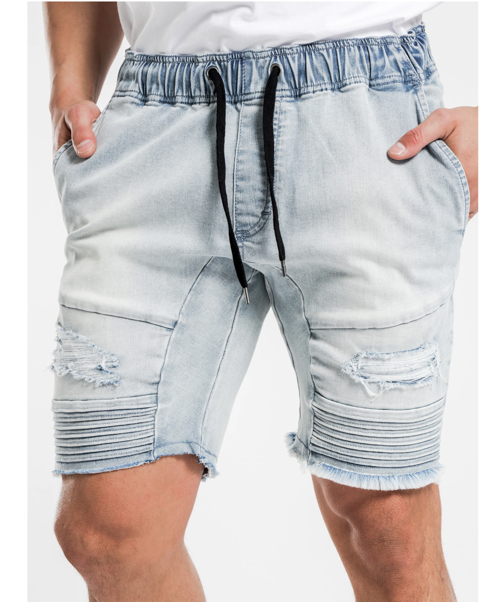 Henleys Blake Moto Denim Short Vintage Blue at ShoeGrab