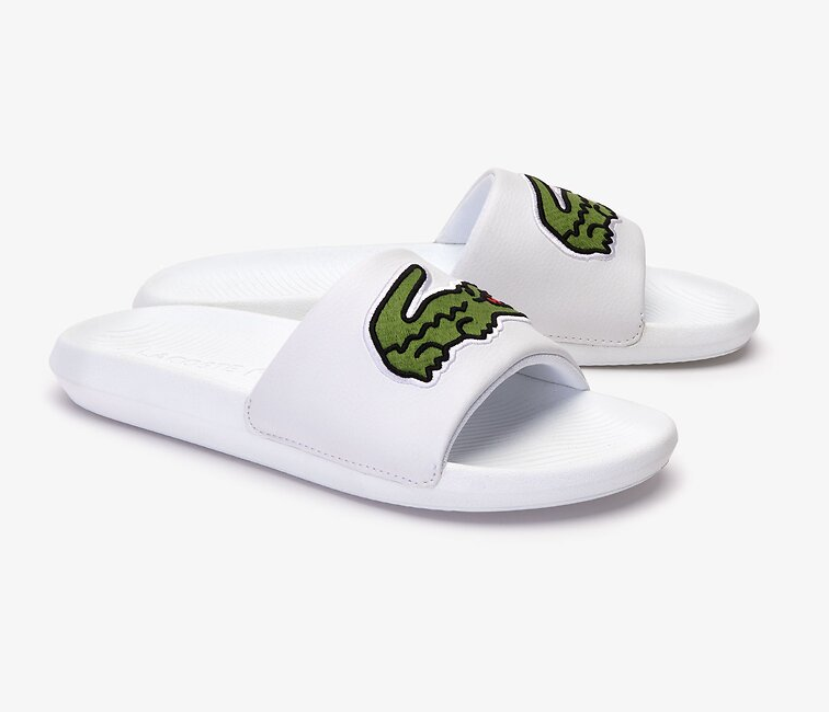 zondaar Wig Typisch Men's Lacoste Croco Slides (White/Green) at ShoeGrab
