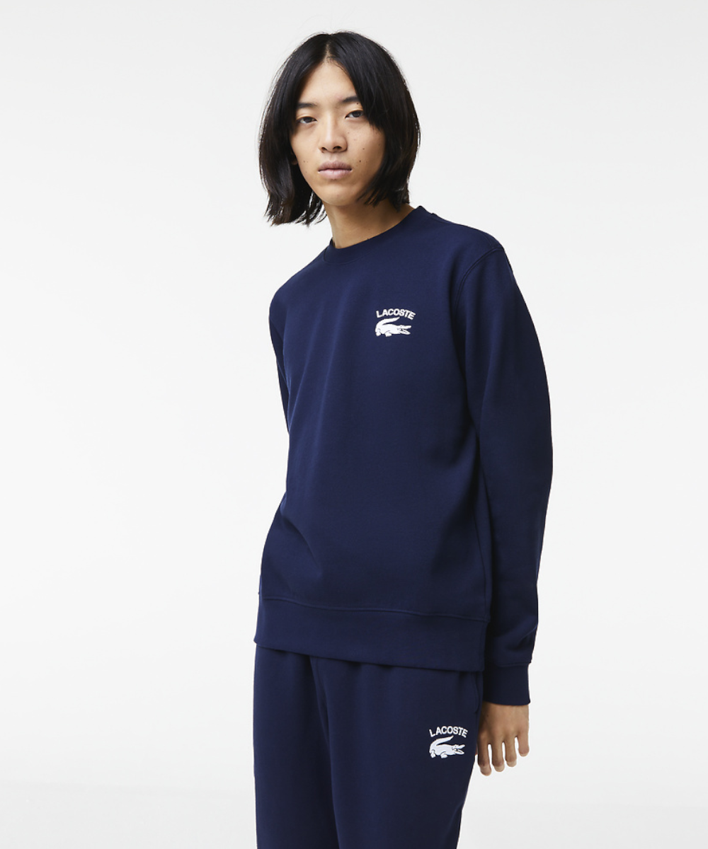 Official Lacoste Soft Branding Crew Neck Sweater in Navy at ShoeGrab
