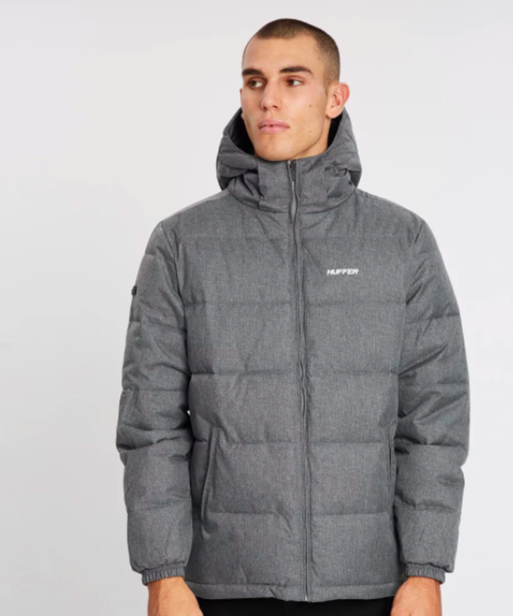 Gray puffer hot sale jacket mens