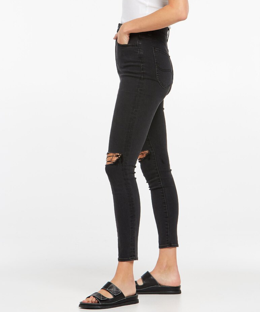 Lee High Licks Crop Jeans Black Rukus at ShoeGrab