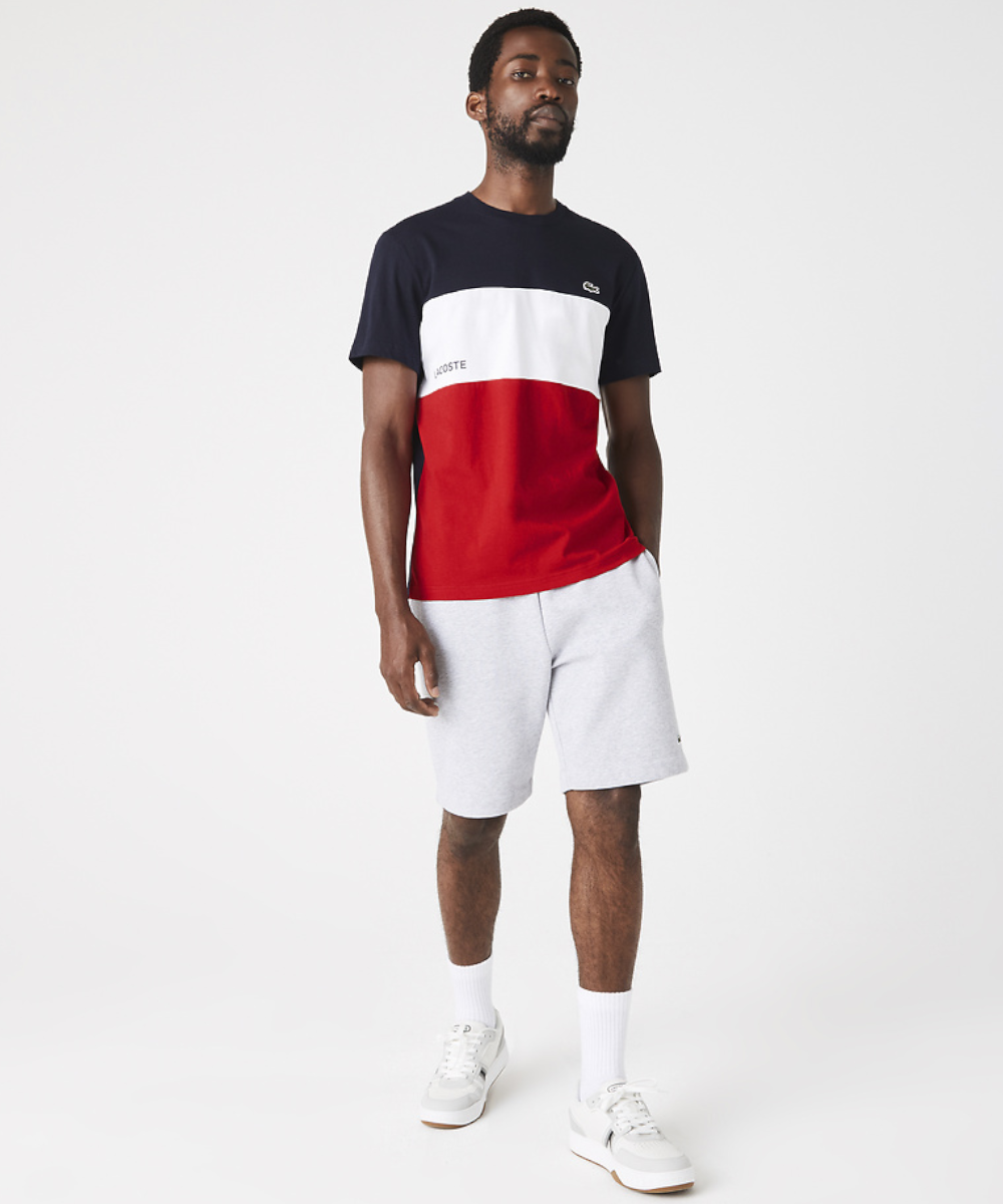 dok hurtig Almindelig Official Lacoste Colour Block Panel Tee in Navy Blue/White-Red at ShoeGrab