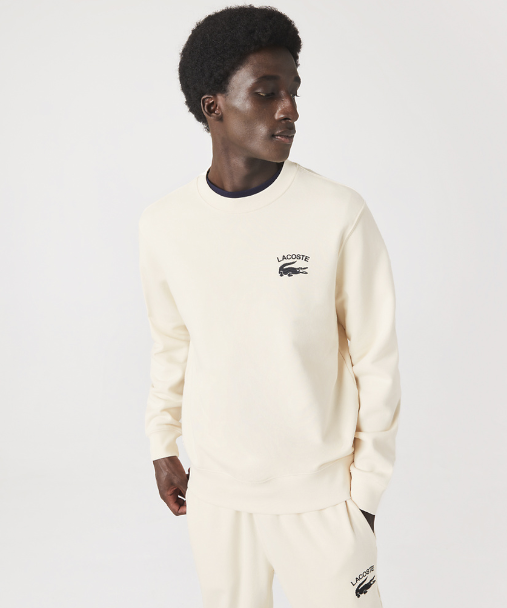 Forstyrre Bugsering konjugat Official Lacoste Soft Branding Crew Neck Sweater in White at ShoeGrab
