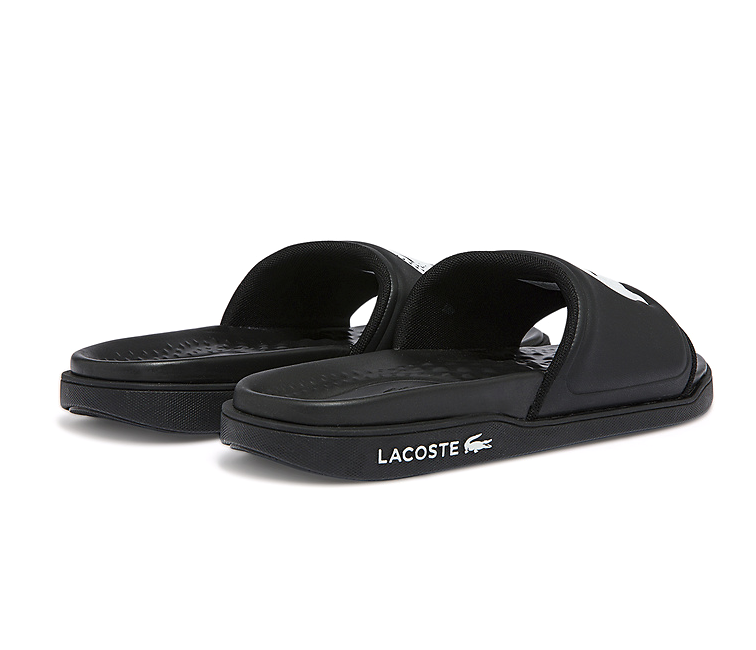 Official Women's Lacoste Dualiste Slides in Black/White at ShoeGrab