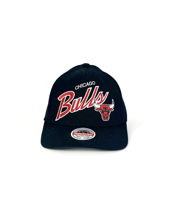 Chicago Bulls Classic Script Red Snapback Hat by Mitchell & Ness