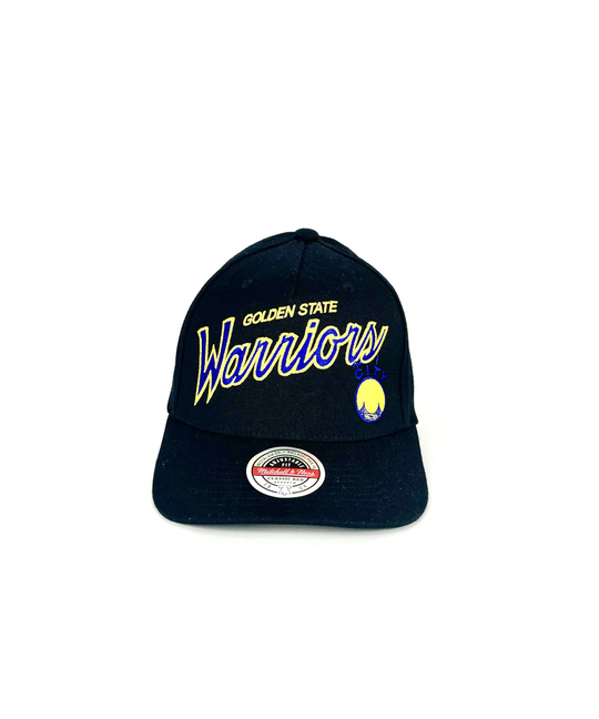 Golden State Warriors Classic Script Red Snapback Hat by Mitchell & Ness