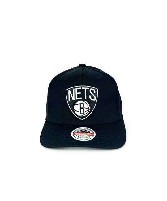Brooklyn Nets Black Colour Logo Snapback Hat by Mitchell & Ness